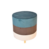 Blue Brown and White Multicolour Smooth Velvet Pouf