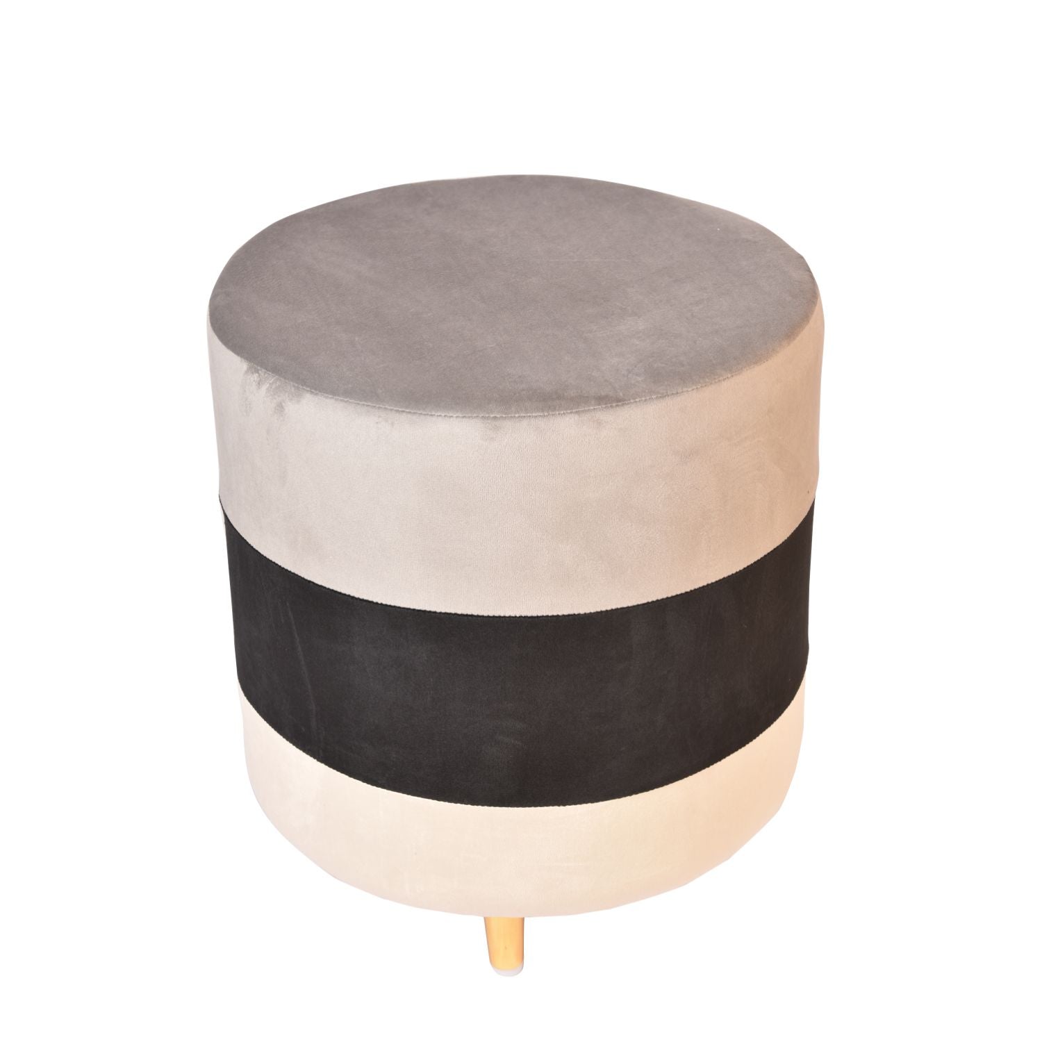 Grey Black and White Multicolour Smooth Velvet Pouf
