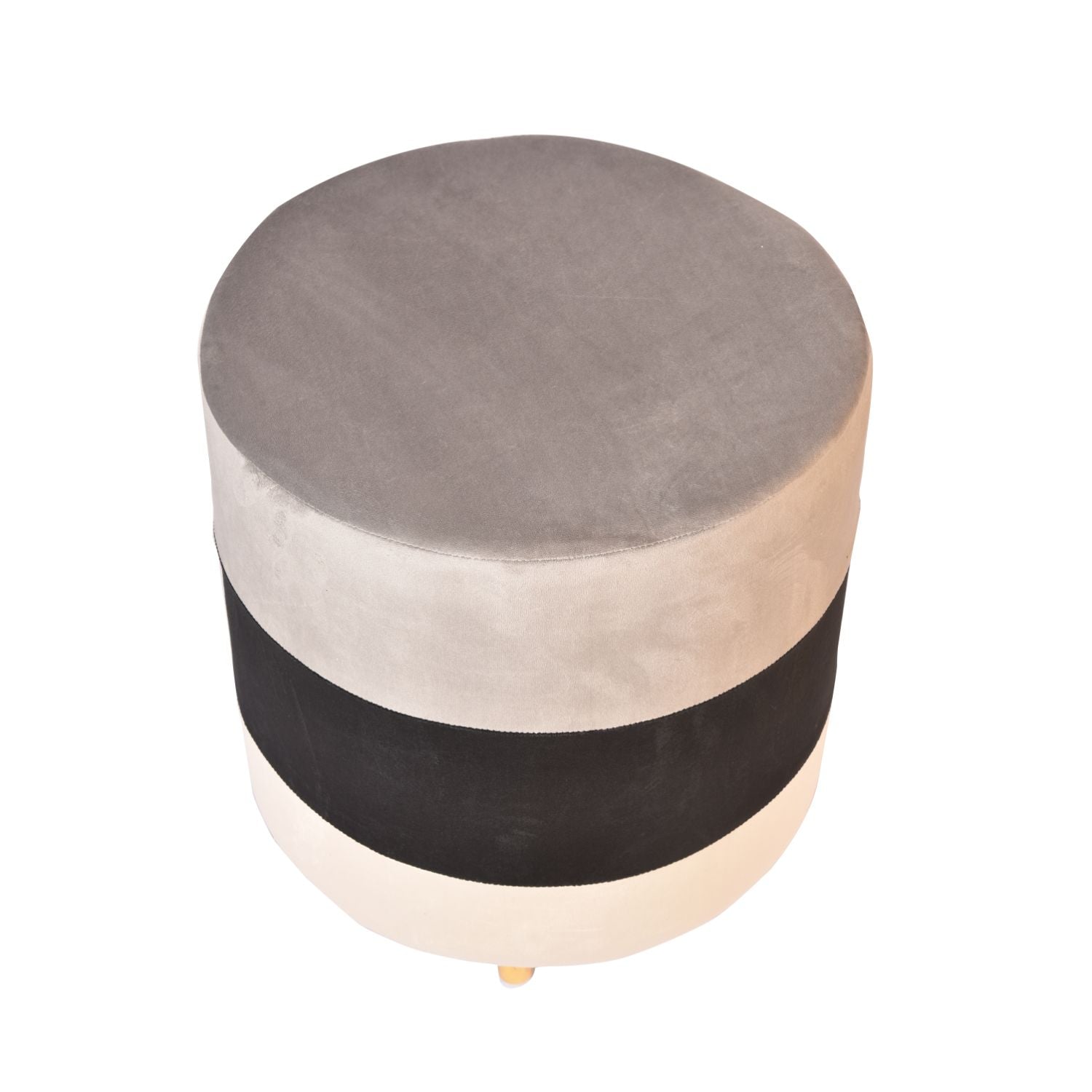 Grey Black and White Multicolour Smooth Velvet Pouf
