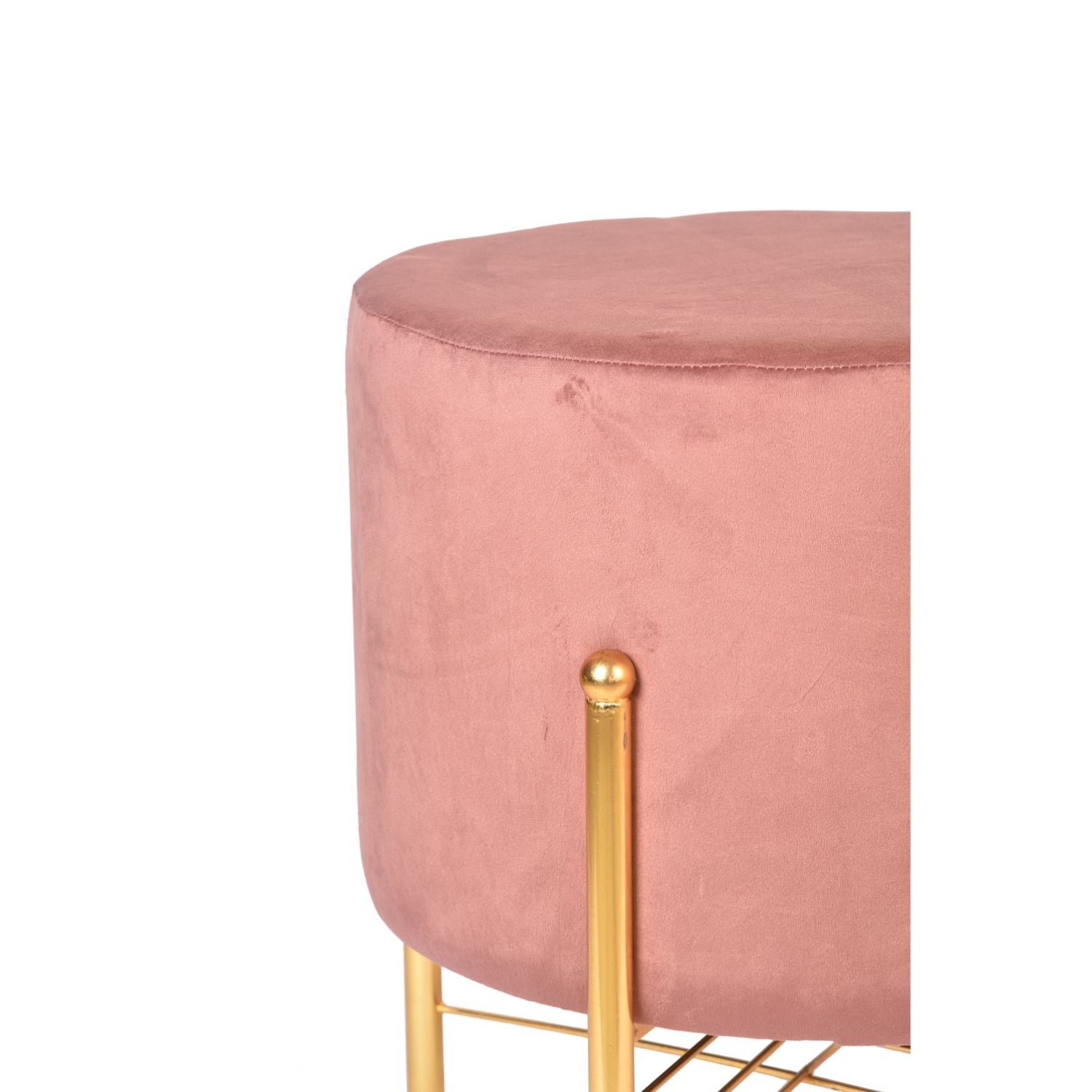 Brown Colour Smooth Metallic Base Velvet Pouf