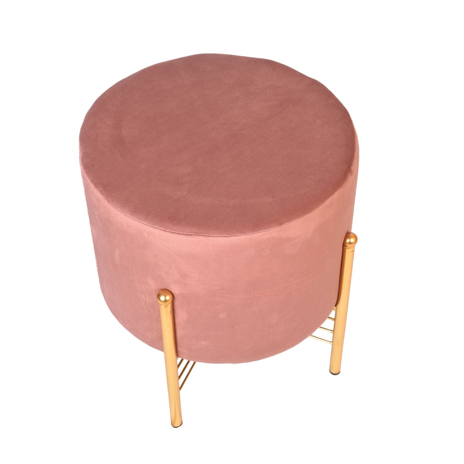 Brown Colour Smooth Metallic Base Velvet Pouf