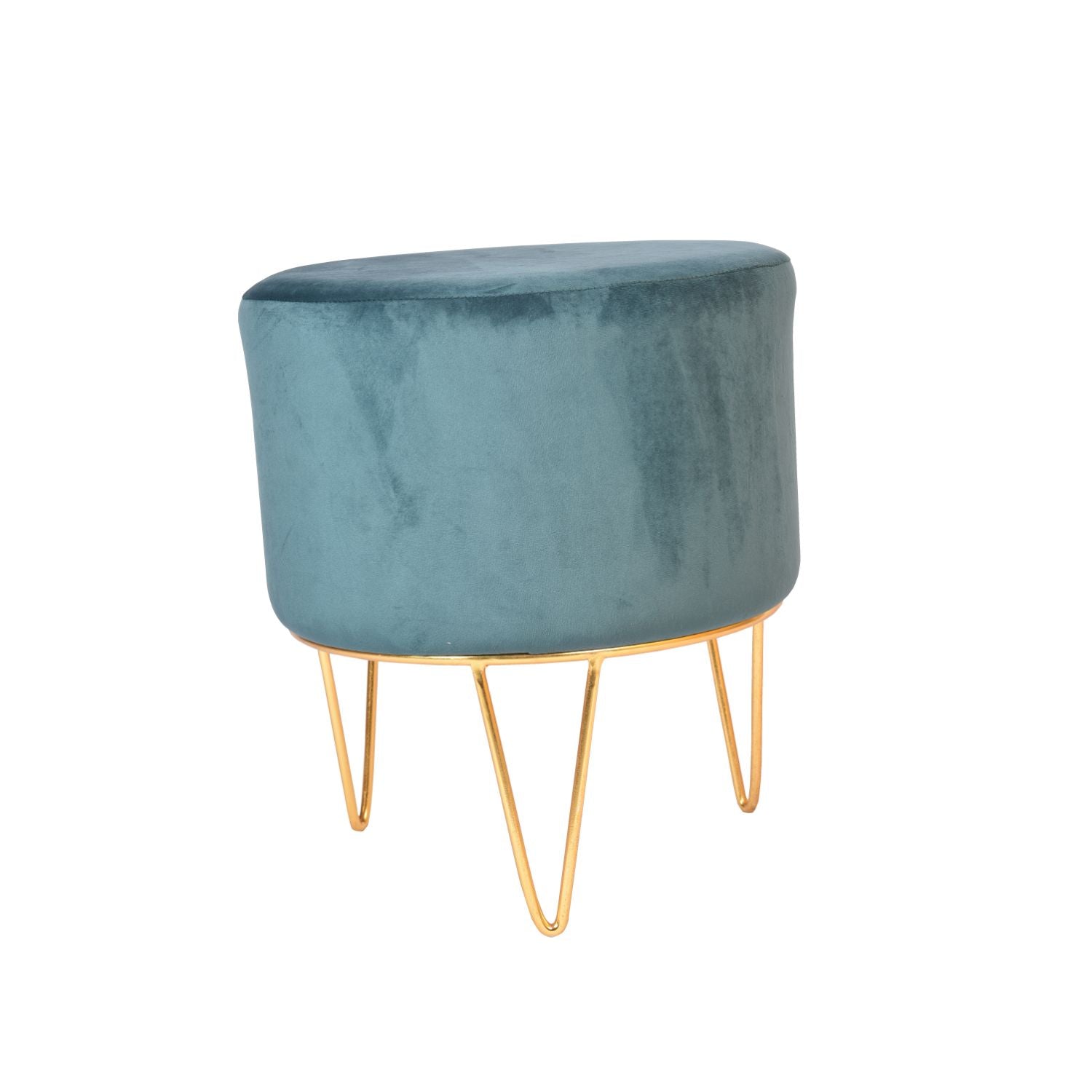 Blue Colour Smooth Metallic Base Velvet Pouf