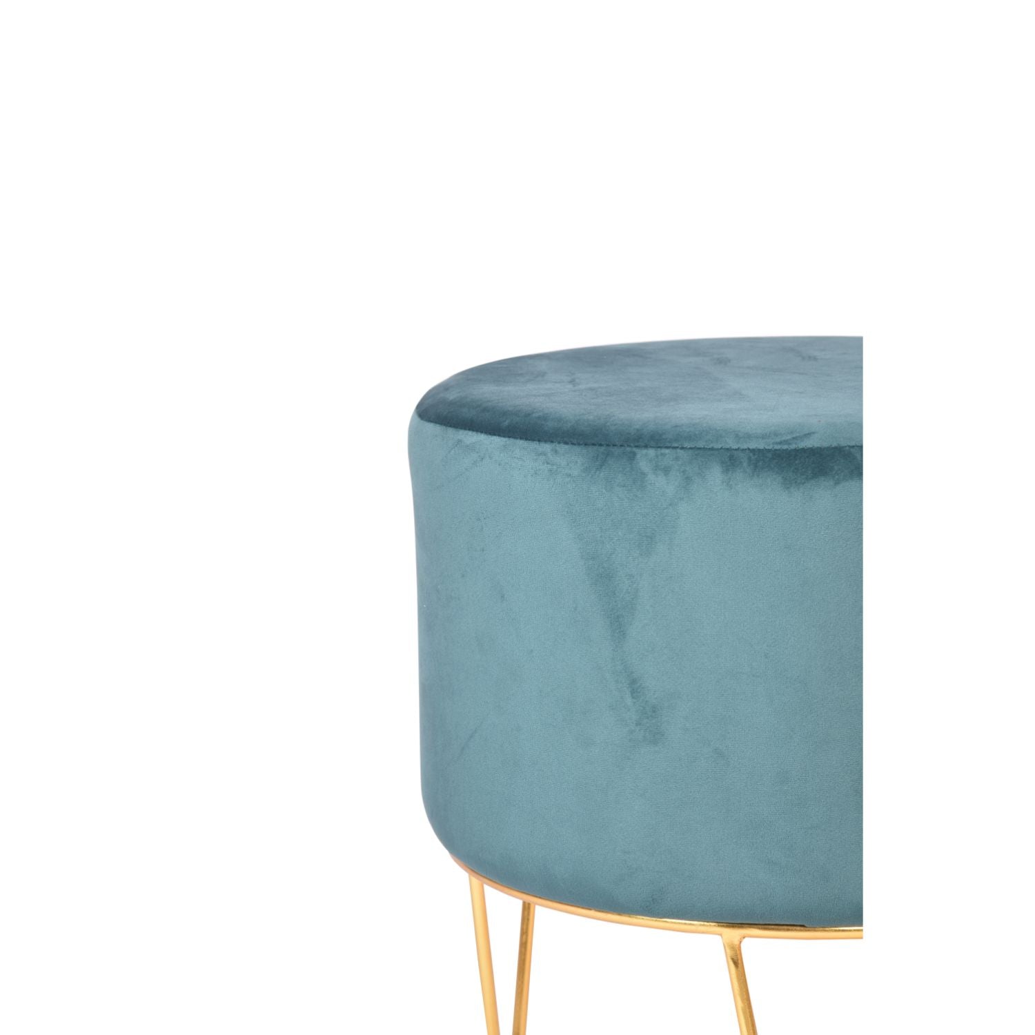 Blue Colour Smooth Metallic Base Velvet Pouf