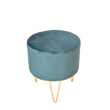 Blue Colour Smooth Metallic Base Velvet Pouf