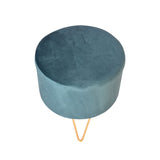Blue Colour Smooth Metallic Base Velvet Pouf